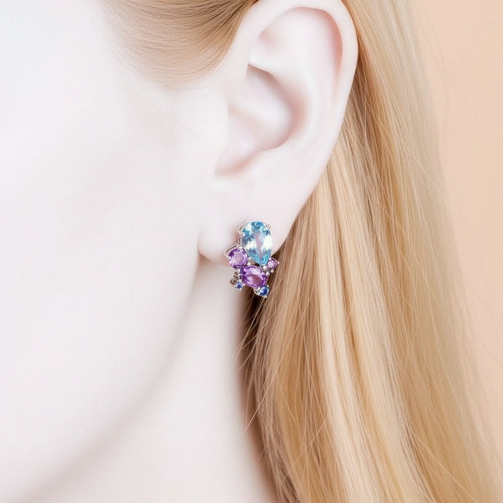 6.31ct Blue Topaz Amethyst Stud Earrings-Black Diamonds New York