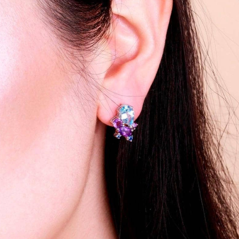 6.31ct Natural Blue Topaz Amethyst Stud Earrings-Black Diamonds New York
