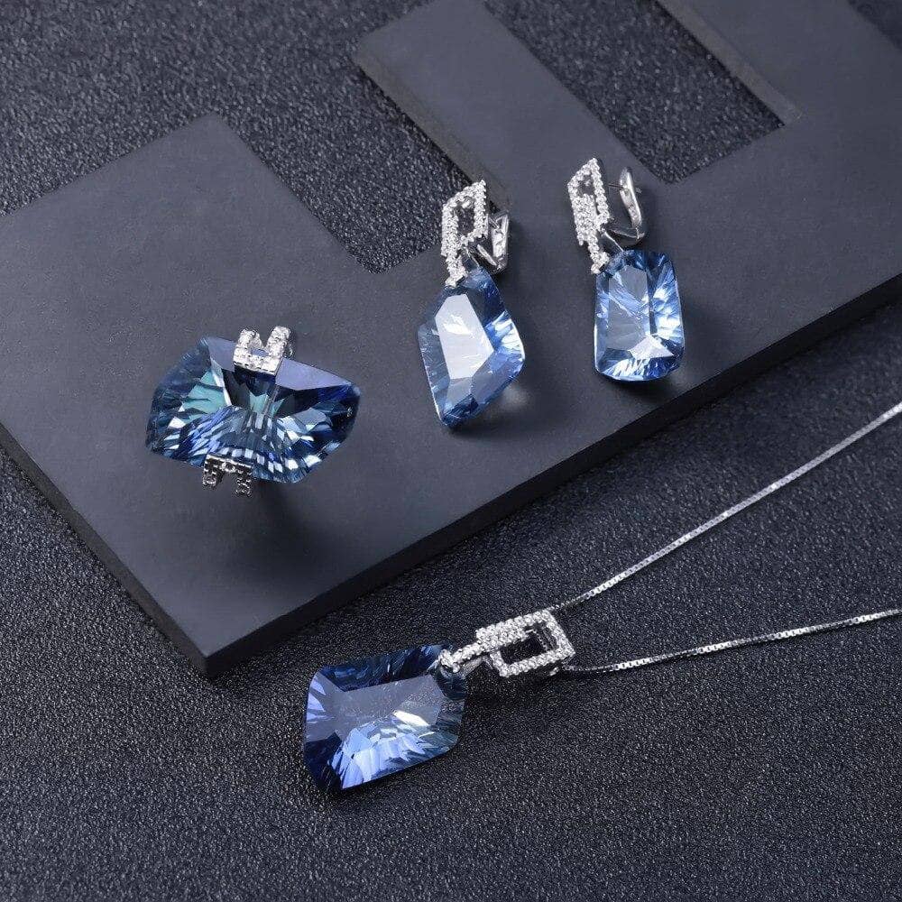 63.59CT Natural Lolite Blue Mystic Quartz Jewelry Set-Black Diamonds New York