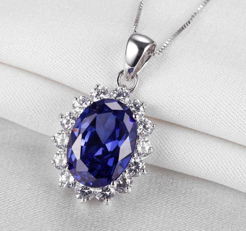 Newshe 6.4 Ct Oval Shape Blue AAAAA Zircon Pendant Pure 925 Sterling Silver 18 Inches Chain Necklace For Women - Black Diamonds New York