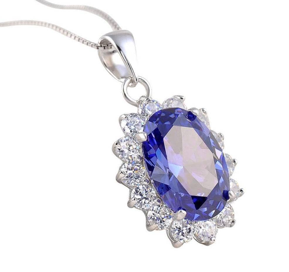 6.4ct Oval Cut Blue Tanzanite Pendant Necklace-Black Diamonds New York
