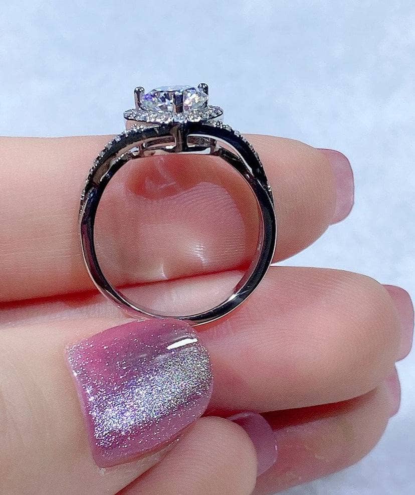 6.5MM 1 Carat Round Cut Diamond Heart Style Engagement Ring-Black Diamonds New York