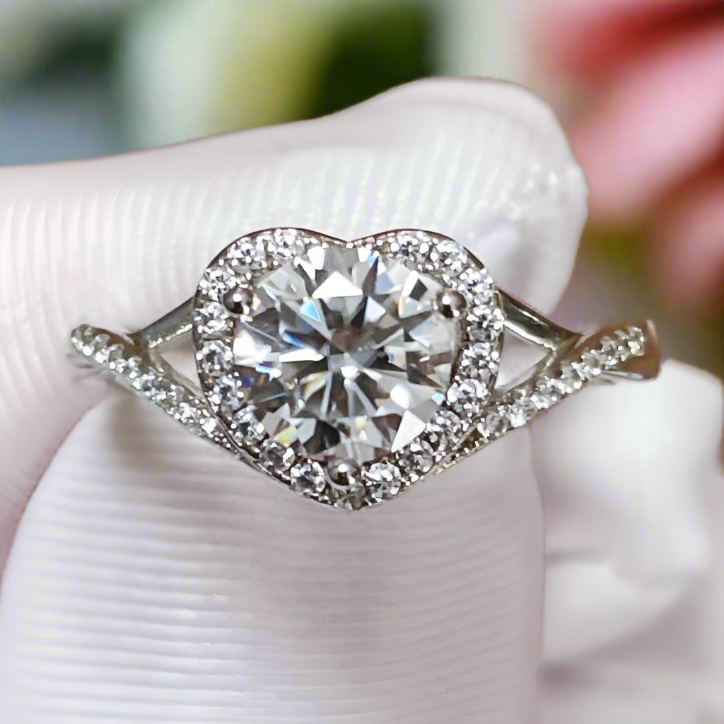 6.5MM 1 Carat Round Cut Diamond Heart Style Engagement Ring-Black Diamonds New York