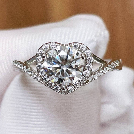 6.5MM 1 Carat Round Cut Moissanite Heart Style Engagement Ring - Black Diamonds New York