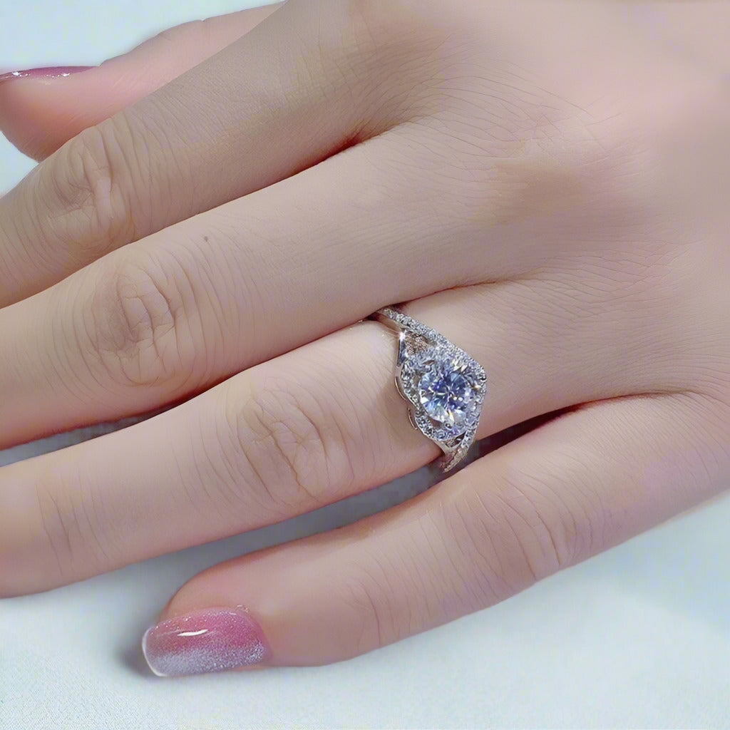 6.5MM 1 Carat Round Cut Diamond Heart Style Engagement Ring-Black Diamonds New York