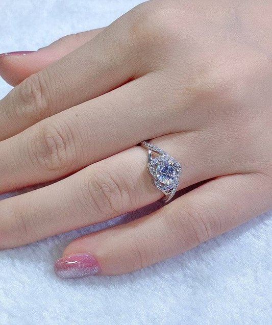6.5MM 1 Carat Round Cut Moissanite Heart Style Engagement Ring-Black Diamonds New York