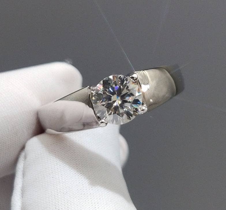 6.5mm 1 Carat Round Cut Moissanite Mens Ring - Black Diamonds New York