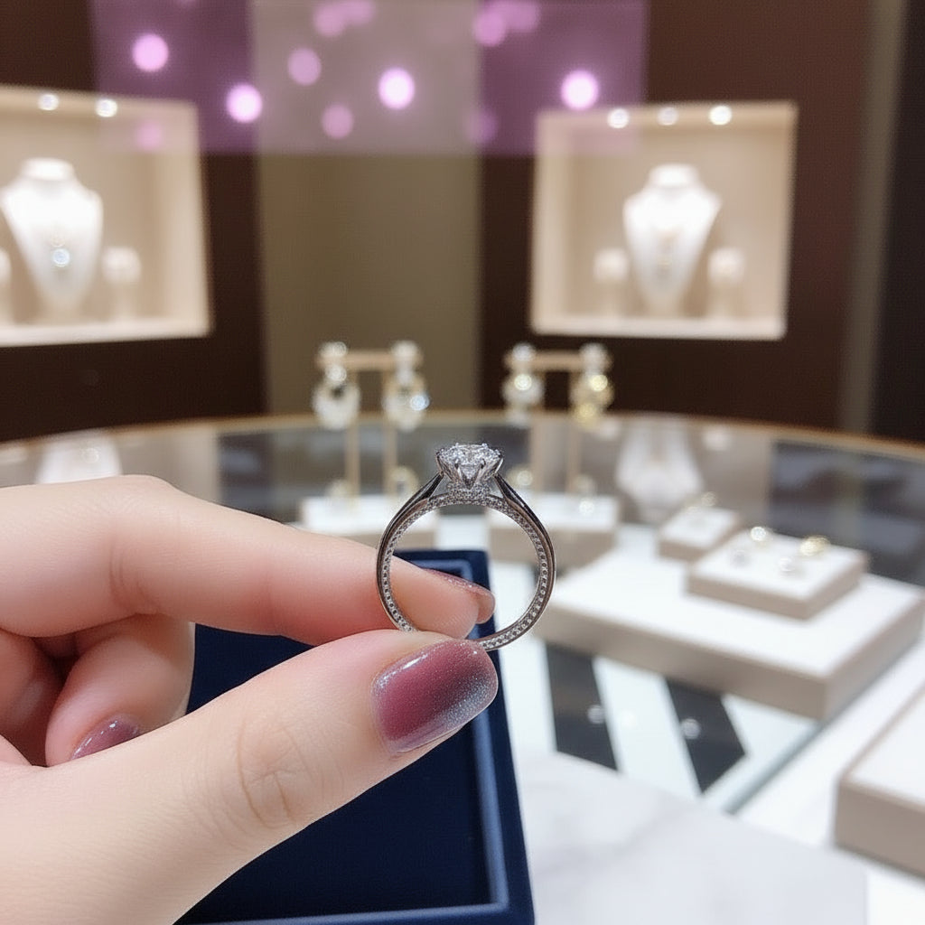 6.5MM 1.0 Carat Classic Round Cut Diamond Engagement Ring-Black Diamonds New York