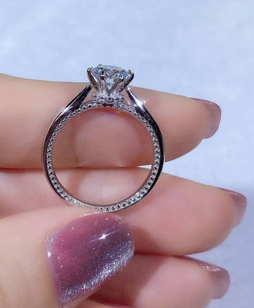 6.5MM 1.0 Carat Classic Round Cut Diamond Engagement Ring-Black Diamonds New York