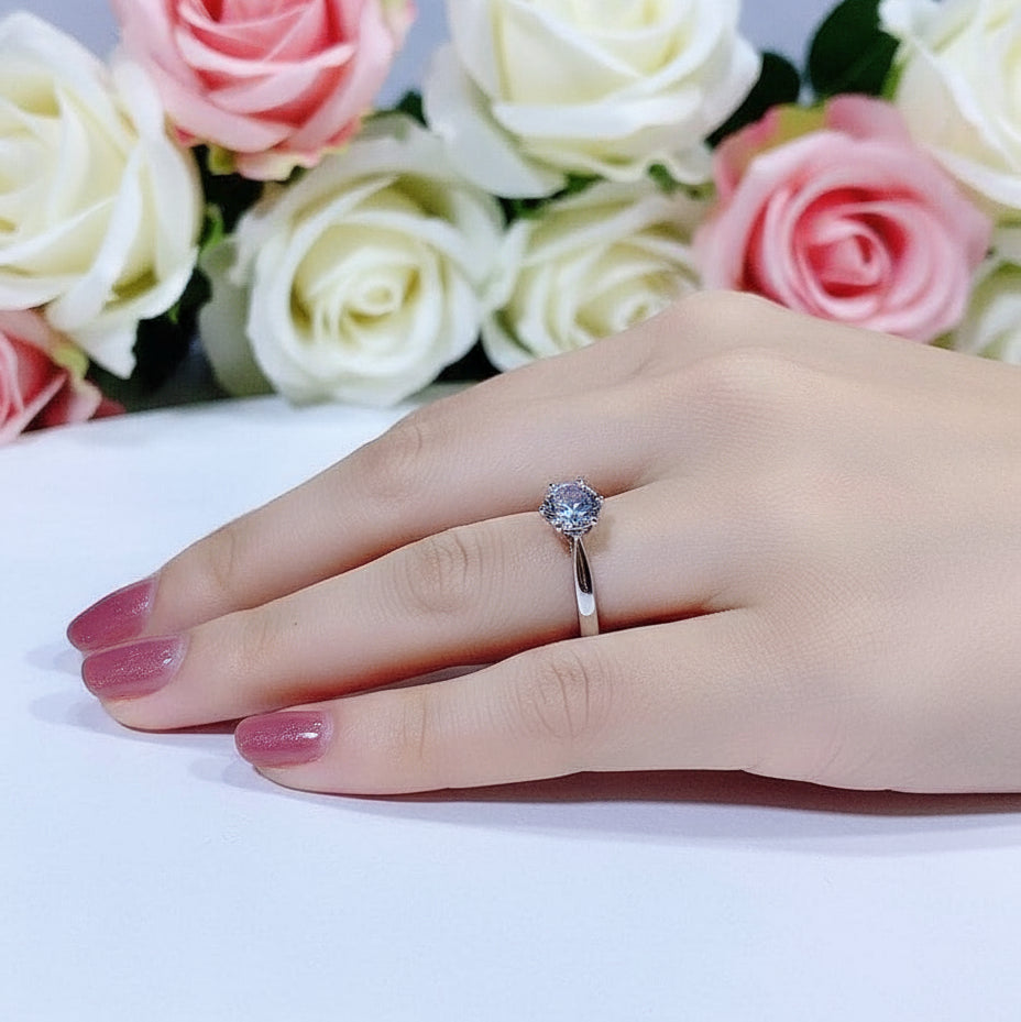 6.5MM 1.0 Carat Classic Round Cut Diamond Engagement Ring-Black Diamonds New York