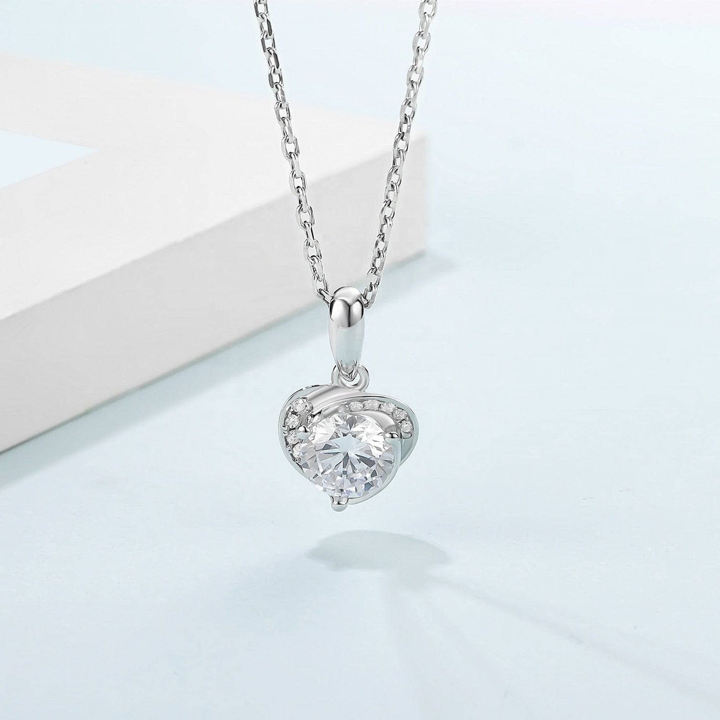 6.5mm 1.0Ct D Color Moissanite Diamond Heart Pendant Necklace-Black Diamonds New York