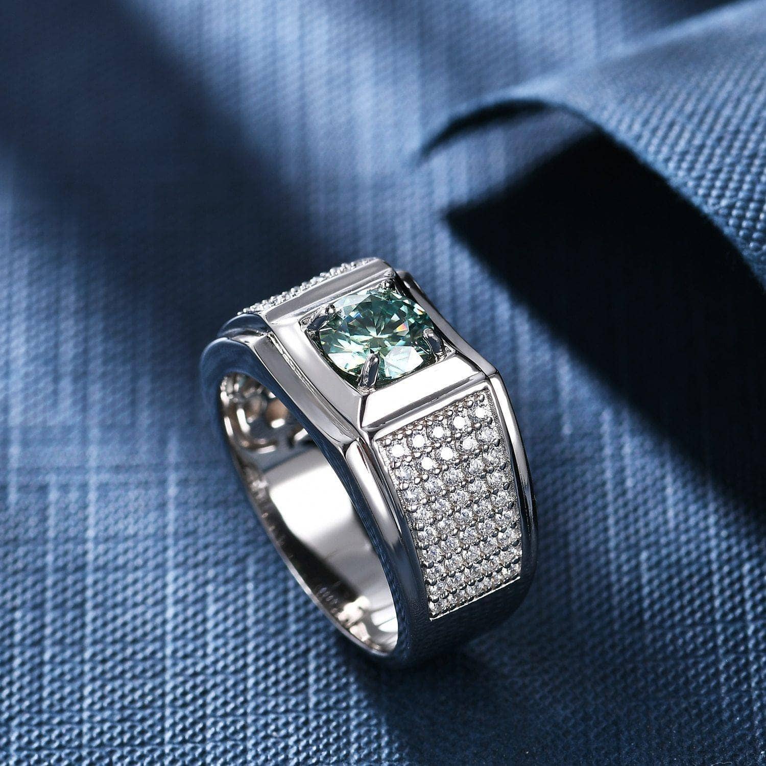 6.5mm 1.0Ct Green Moissanite Engagement Ring-Black Diamonds New York