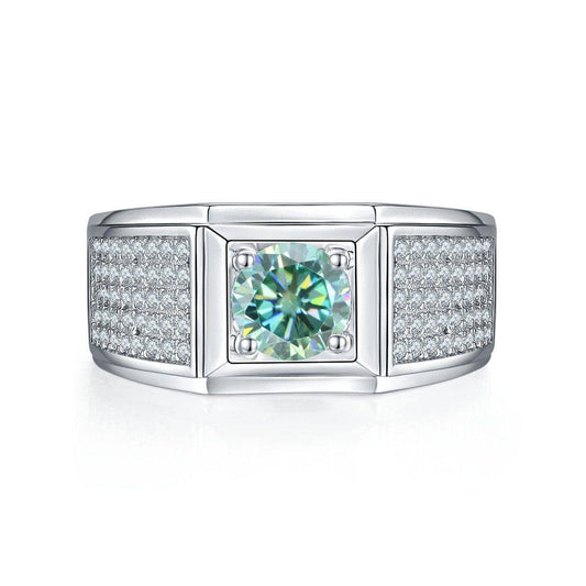 6.5mm 1.0Ct Green Moissanite Engagement Ring - Black Diamonds New York