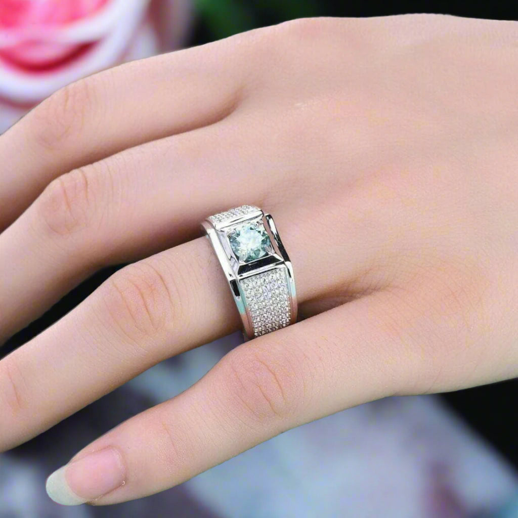 6.5mm 1.0Ct Green Diamond Engagement Ring-Black Diamonds New York