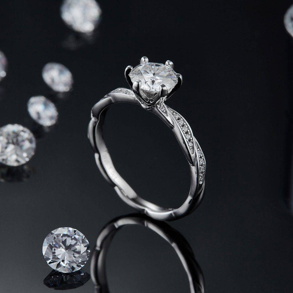 6.5mm 1.0Ct Moissanite Diamond Wedding Ring-Black Diamonds New York