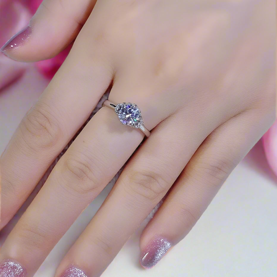 6.5MM 1ct Round Cut 6 Prong Diamond Ring-Black Diamonds New York