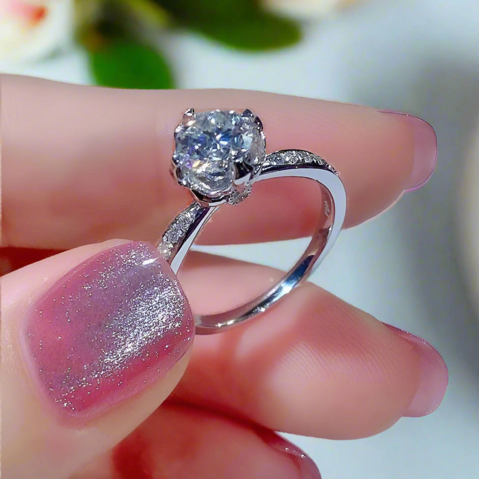 6.5mm 1ct Round Cut DF Diamond Engagement Ring-Black Diamonds New York