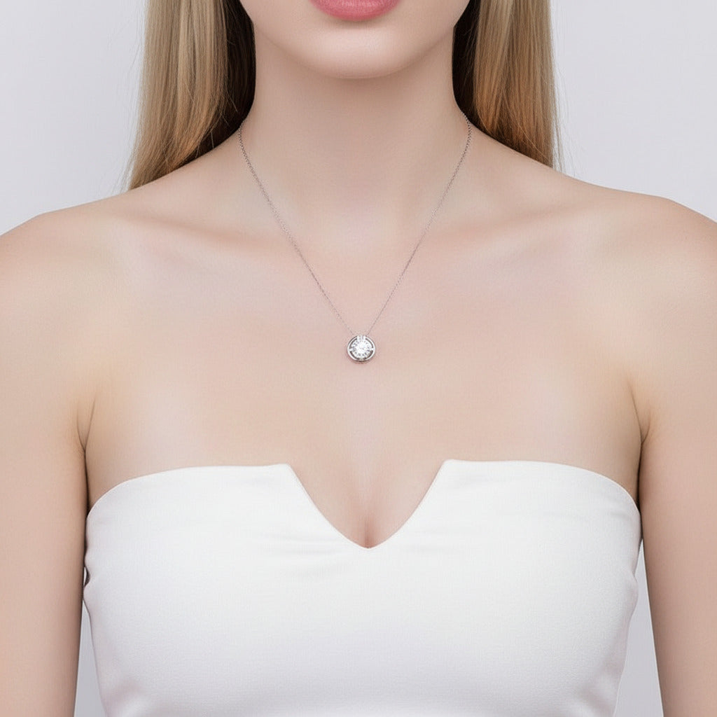 6.5mm 1CT Round Cut Diamond Option Pendant Necklace-Black Diamonds New York