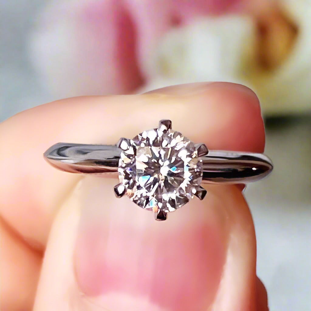 6.5mm 1ct Round Cut Diamond Classic Engagement Ring-Black Diamonds New York