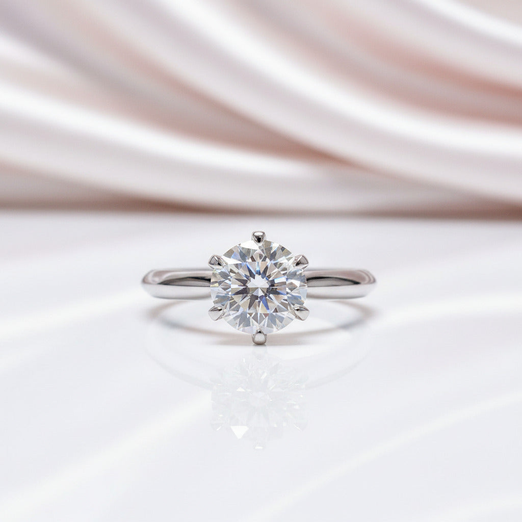 6.5mm 1ct Round Cut Diamond Option Classic Engagement Ring-Black Diamonds New York