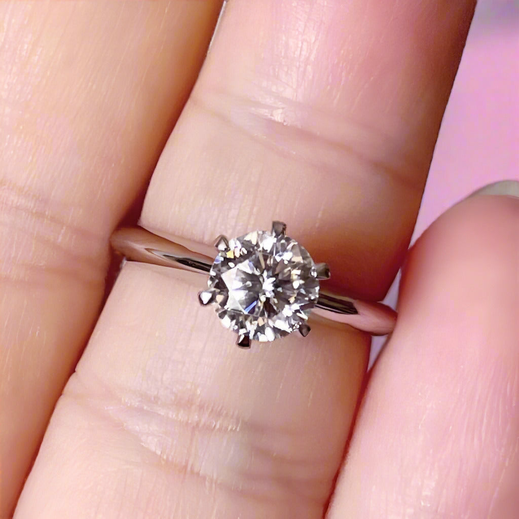 6.5mm 1ct Round Cut Diamond Classic Engagement Ring-Black Diamonds New York