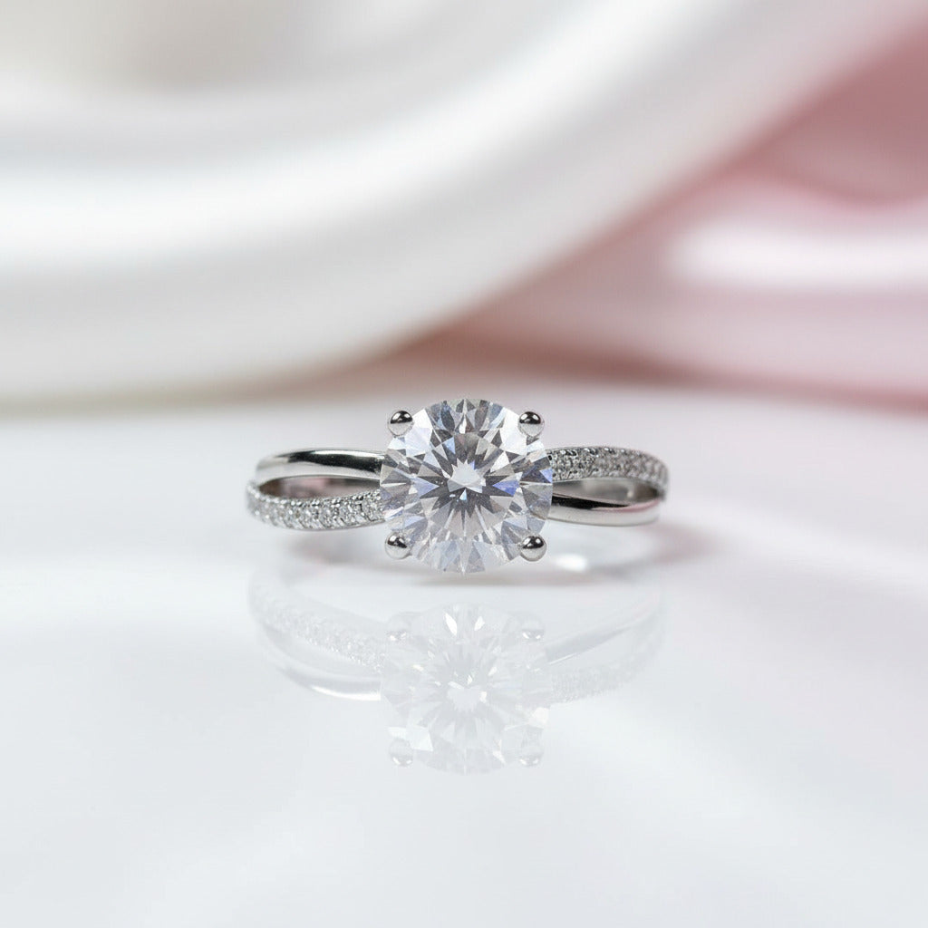 6.5mm 1ct Round Cut Diamond Option Cross Design Engagement Ring-Black Diamonds New York
