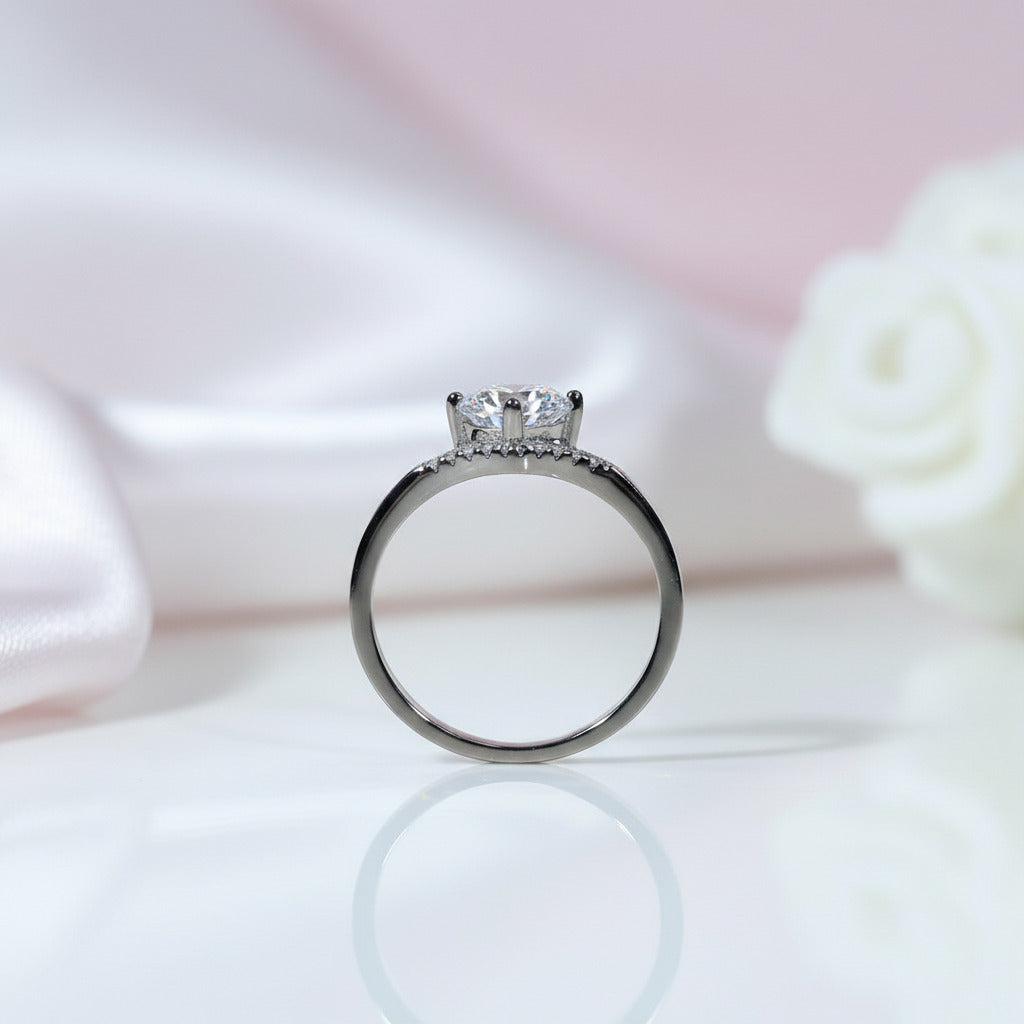 6.5mm 1ct Round Cut Diamond Option Crown Option Engagement Ring-Black Diamonds New York