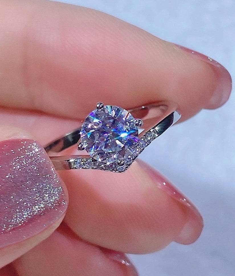 6.5mm 1ct Round Cut Moissanite Crown Style Engagement Ring - Black Diamonds New York