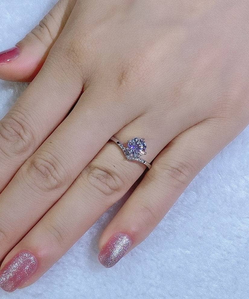 6.5mm 1ct Round Cut Moissanite Crown Style Engagement Ring - Black Diamonds New York
