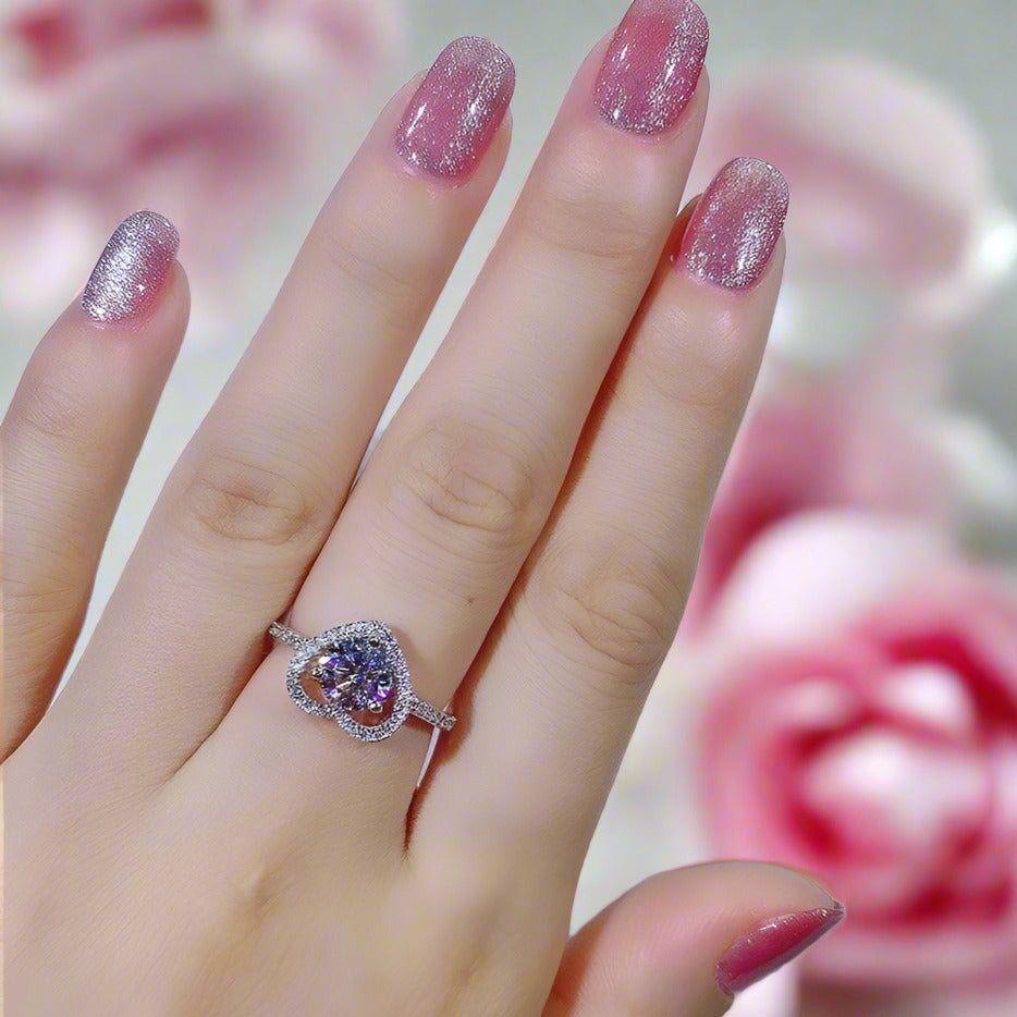 6.5MM 1ct Round Cut Diamond Heart Engagement Ring-Black Diamonds New York