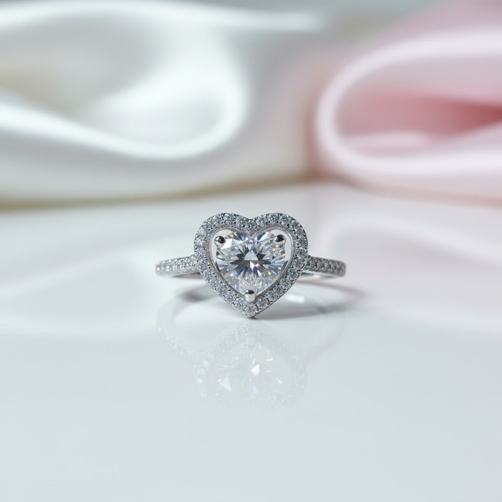 6.5MM 1ct Round Cut Diamond Option Heart Engagement Ring-Black Diamonds New York