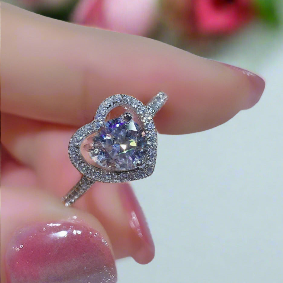 6.5MM 1ct Round Cut Diamond Heart Engagement Ring-Black Diamonds New York