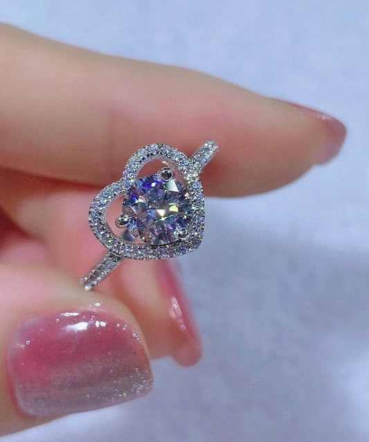 6.5MM 1ct Round Cut Diamond Heart Engagement Ring-Black Diamonds New York