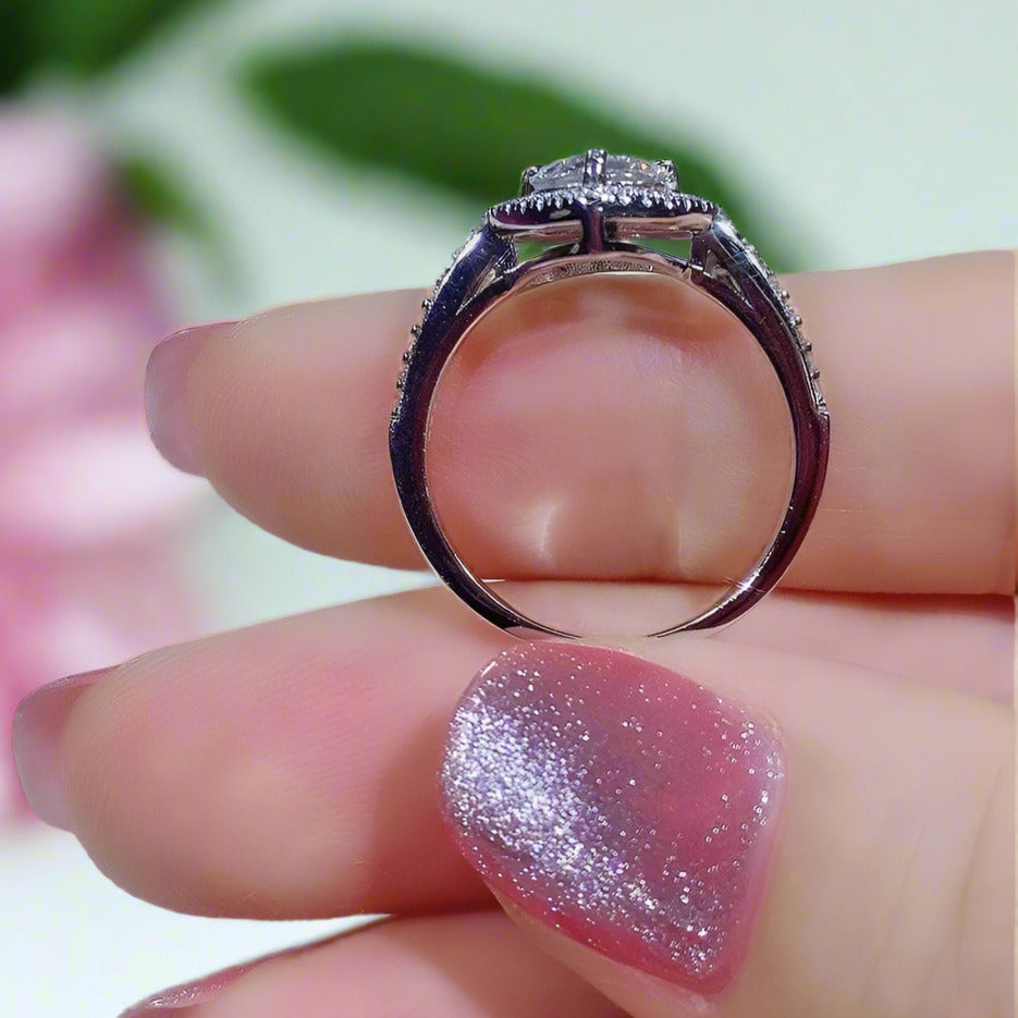 6.5MM 1ct Round Cut Diamond Heart Engagement Ring-Black Diamonds New York