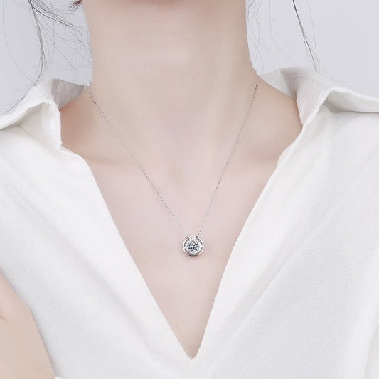 HTOTOH 925 Silver Pendant For Women Round 6.5mm 1CT Lab Diamond Luxury Moissanite Gemstone Pendant Necklace for Wedding - Black Diamonds New York