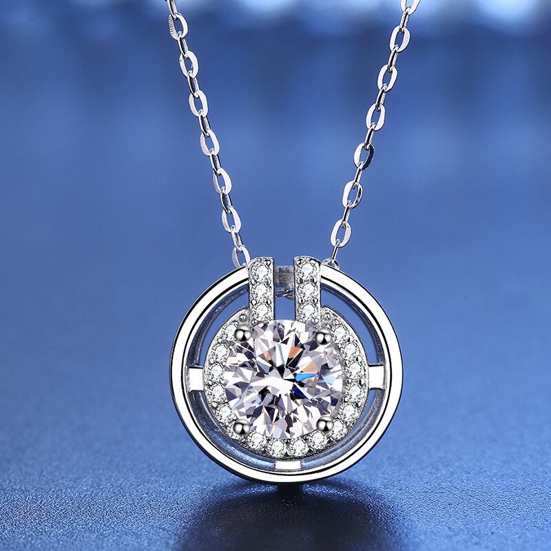 6.5mm 1CT Round Cut Moissanite Pendant Necklace-Black Diamonds New York