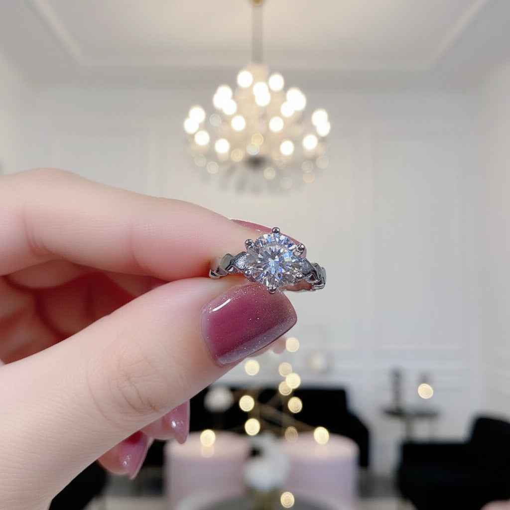 6.5mm 1ct Round Cut Diamond Option Upscale Adjustable Engagement Ring-Black Diamonds New York