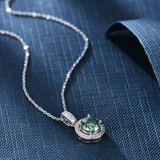 6.5mm 1ct Round Moissanite Halo Pendant Necklace-Black Diamonds New York