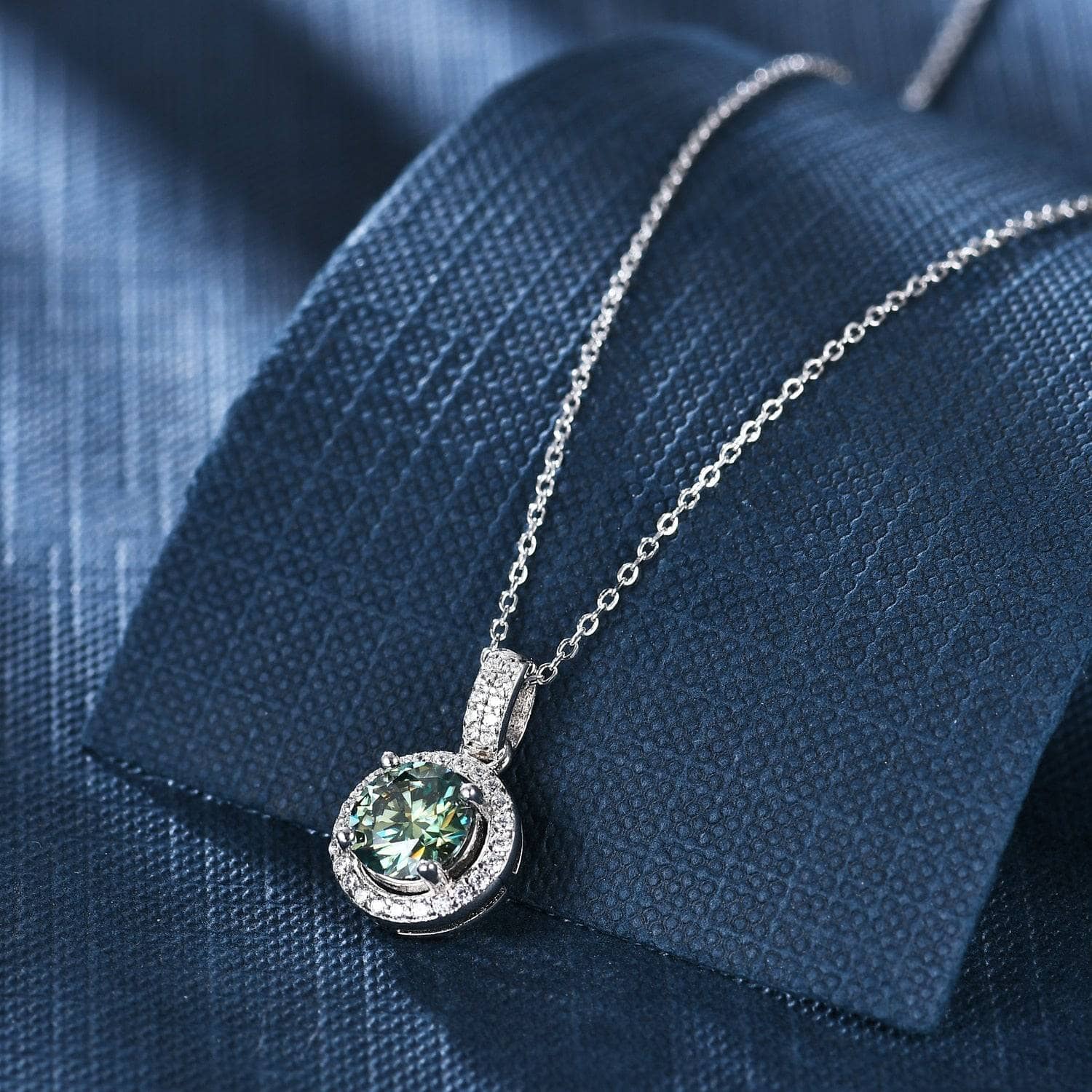 6.5mm 1ct Round Diamond Halo Pendant Necklace-Black Diamonds New York