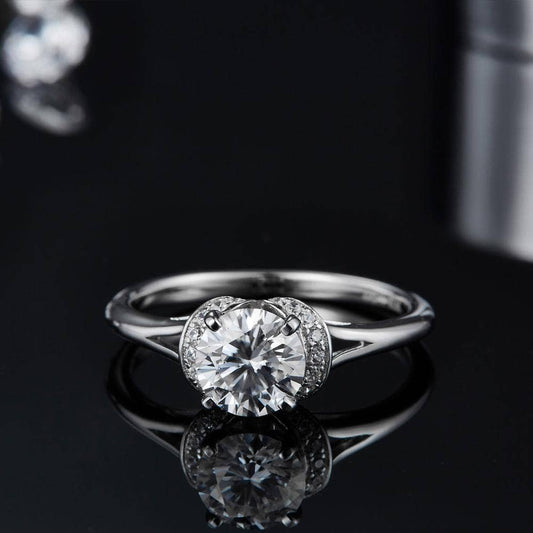6.5mm D Color Moissanite Diamond Ring-Black Diamonds New York