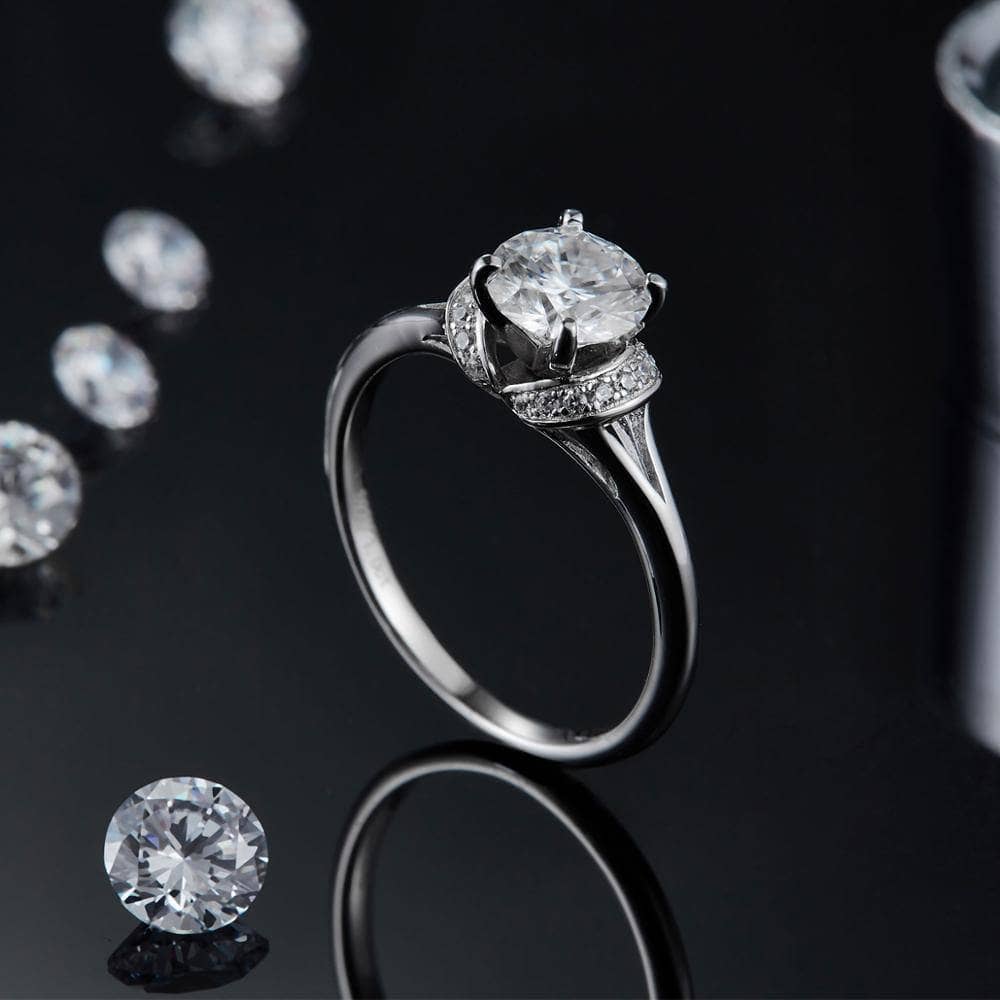 6.5mm D Color Moissanite Diamond Ring - Black Diamonds New York