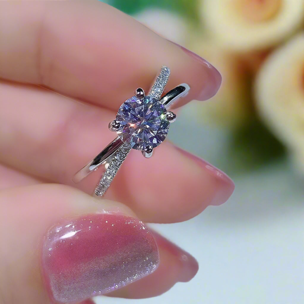 6.5mm D-F Color VVS-FL 4 Prong Round Cut Diamond Engagement Ring-Black Diamonds New York