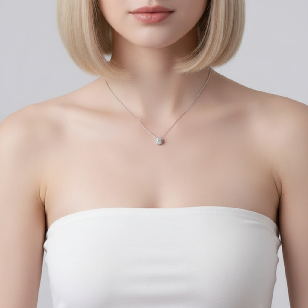 6.5mm Diamond Option Halo Pedant Necklace-Black Diamonds New York
