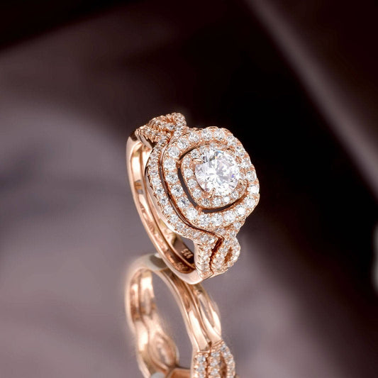 6*6mm Round Cut Created Diamond Halo Engagement Ring-Black Diamonds New York