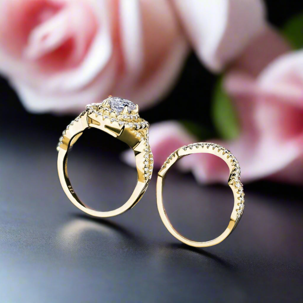 6*6mm Round Cut Diamond Halo Engagement Ring Set-Black Diamonds New York