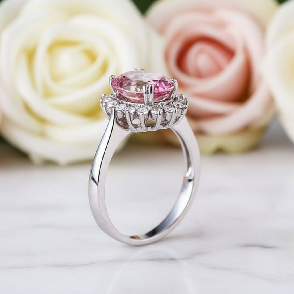 14K White Gold 2.8ct Pink Topaz 0.35ct Natural Diamond Ring-Black Diamonds New York