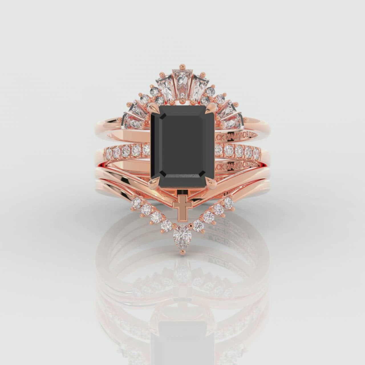 You Are Worth It- Black Emerald Cut Diamond Gothic Promise Ring Set