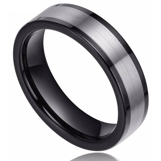 6mm Black & Silver Tungsten Wedding Band-Black Diamonds New York