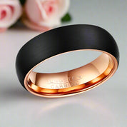 6mm Classic Black & Rose Gold Dome Tungsten Women's Wedding Band-Black Diamonds New York