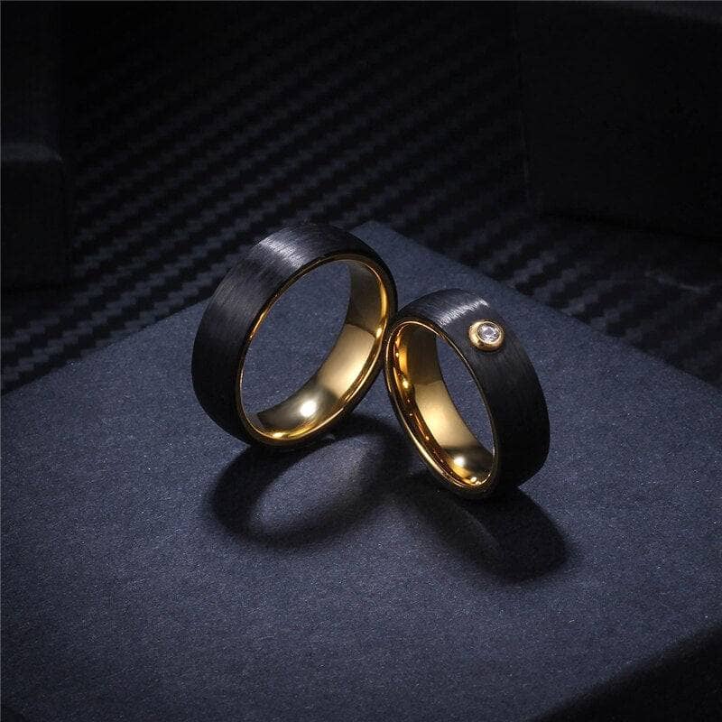 6mm Gold & Black Carbon Fiber Couples Wedding Rings-Black Diamonds New York